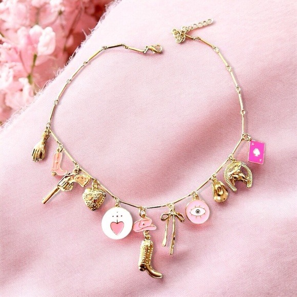 Gold and Pink toned Cowboy Charm necklace - Picture 4 of 17